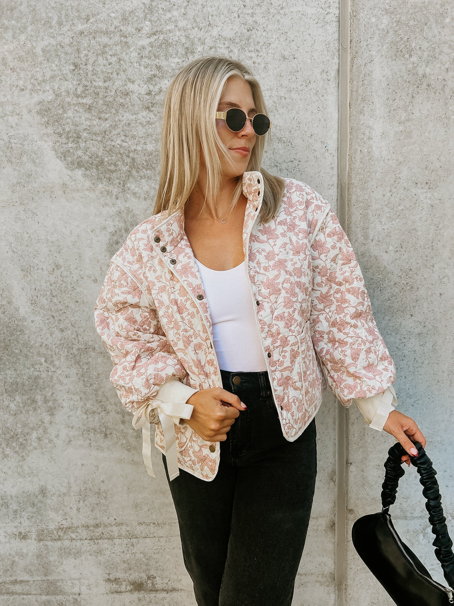 Rory Floral Quilted Jacket- Pink