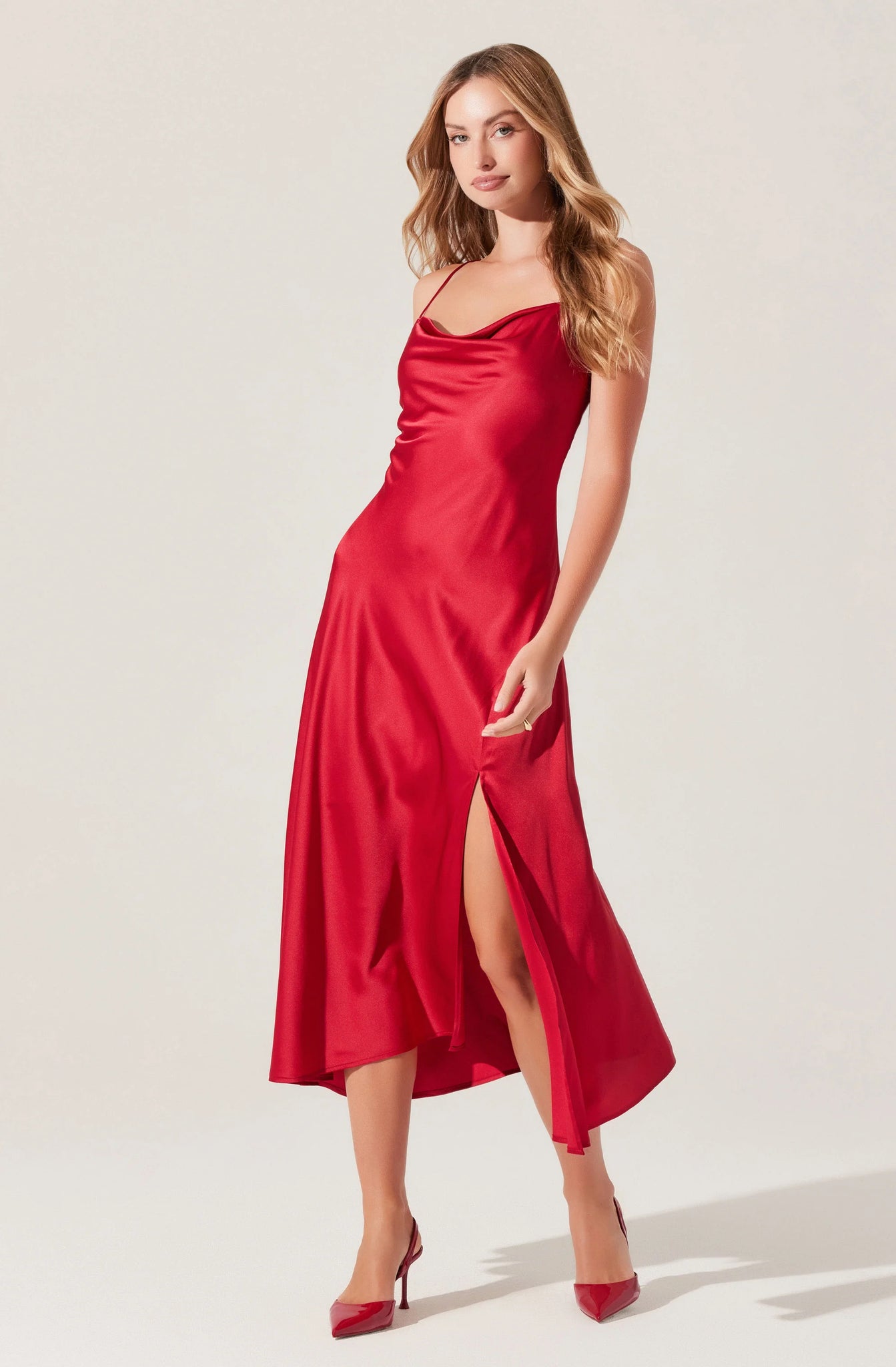 Satin Red Midi Dress