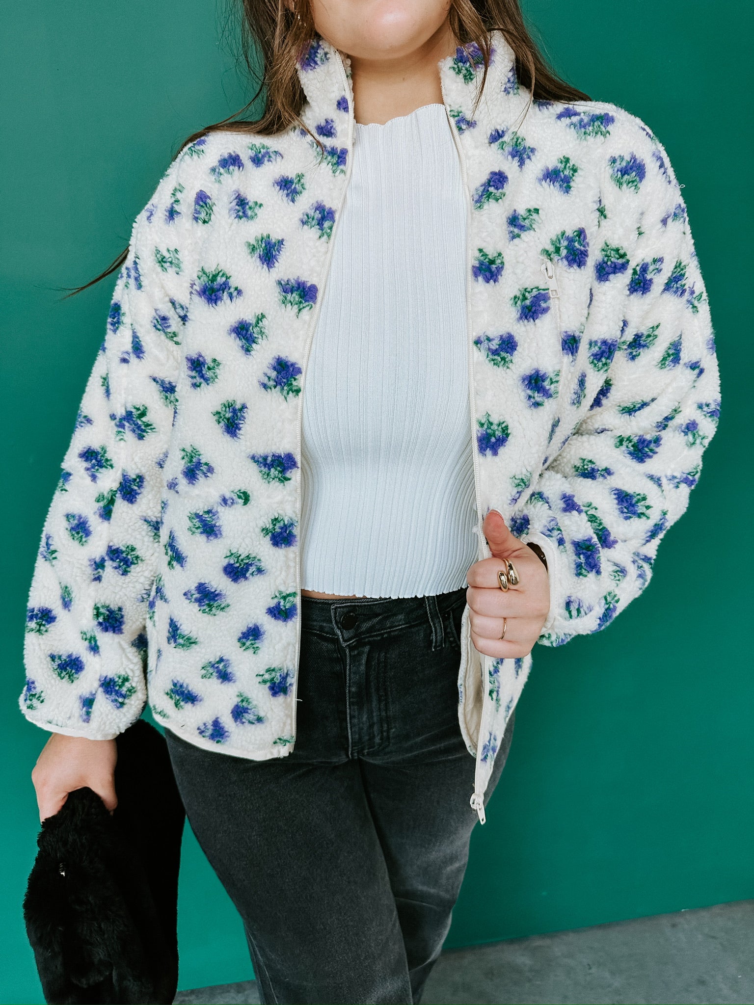 Evie Floral Sherpa Jacket- Purple