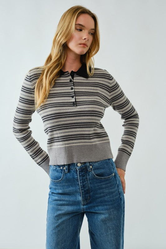 Riley Stripe Polo Sweater