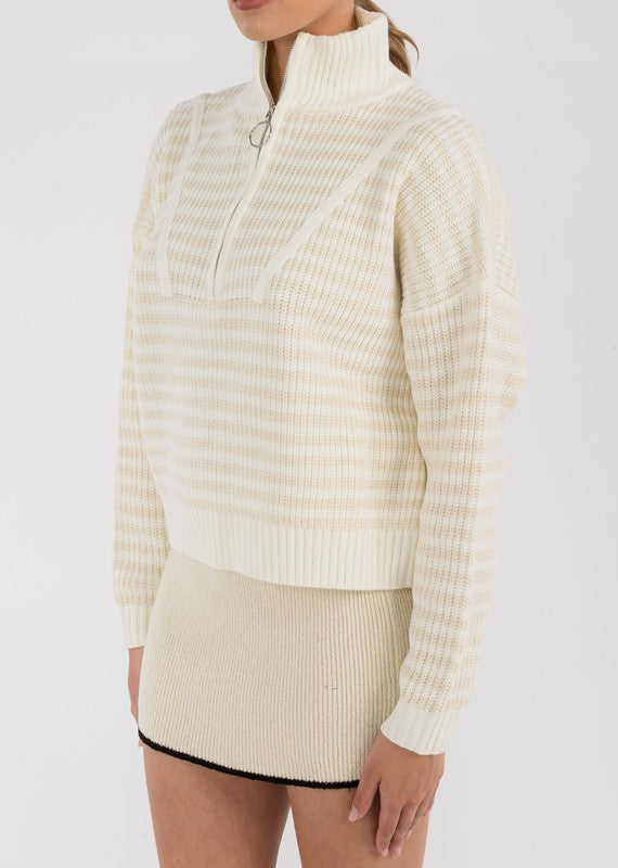 Hudson Half-Zip Sweater- Ecru