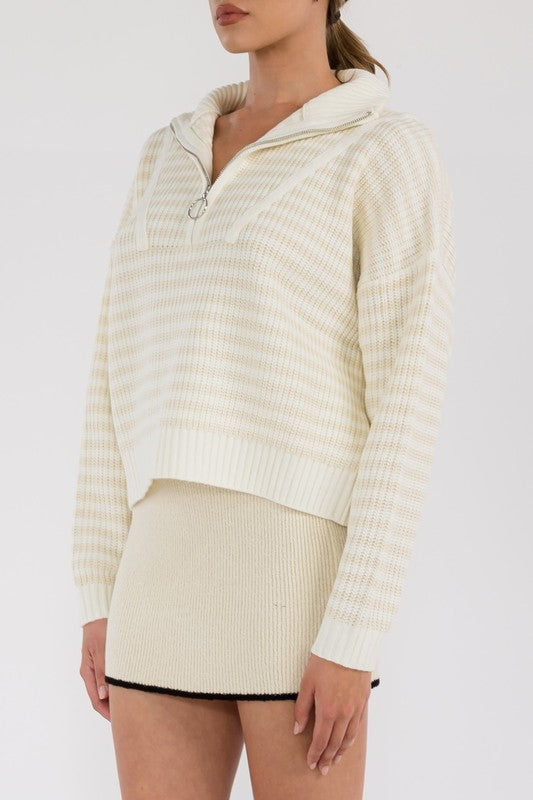 Hudson Half-Zip Sweater- Ecru