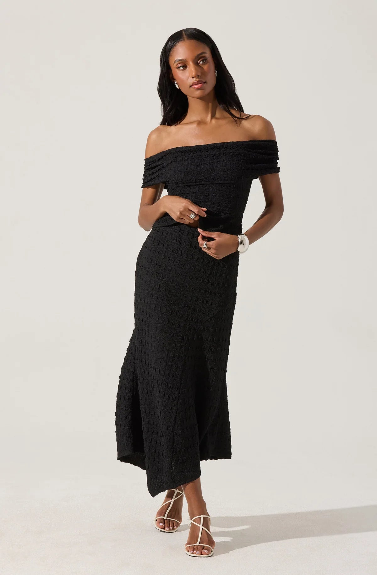 Off Shoulder Textured Knit Top