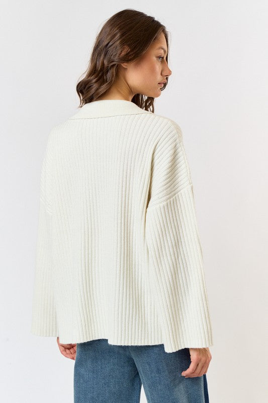 Greta Collared Cardigan- Ivory