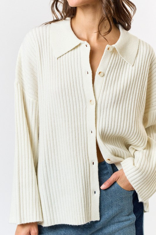 Greta Collared Cardigan- Ivory