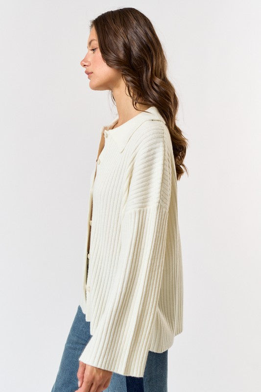 Greta Collared Cardigan- Ivory