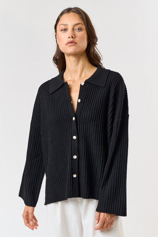 Greta Collared Cardigan- Black