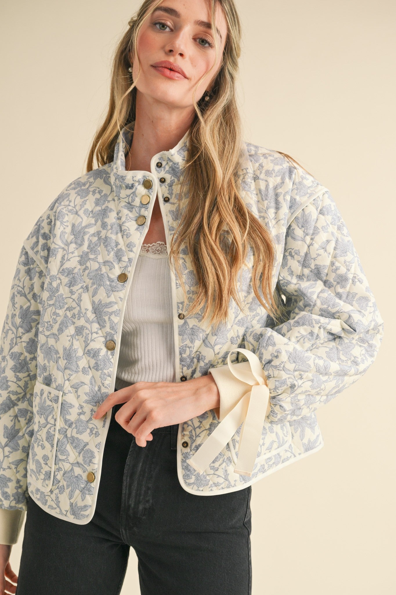 Rory Floral Quilted Jacket- Blue