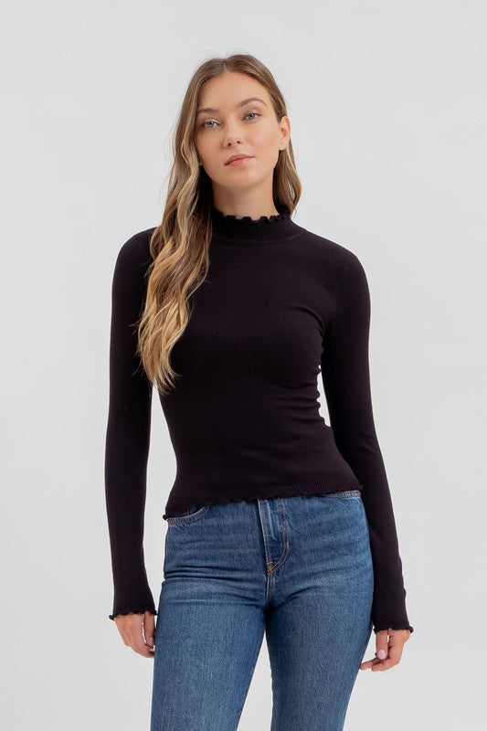 Heidi Mock Neck Top- Black