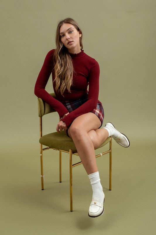 Heidi Mock Neck Top- Oxblood