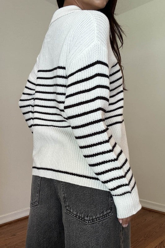 Melanie Stripe Collared Sweater