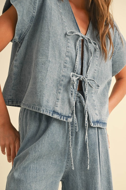 Maggie Denim Tie Blouse