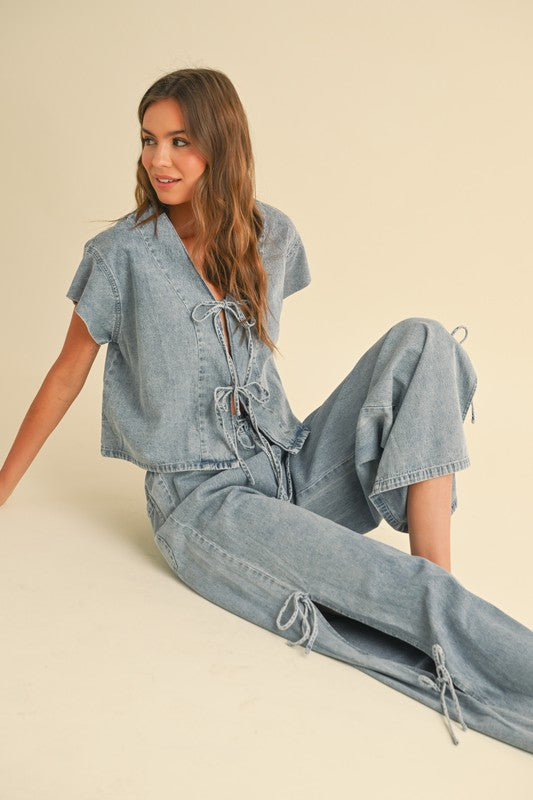 Maggie Denim Tie Blouse
