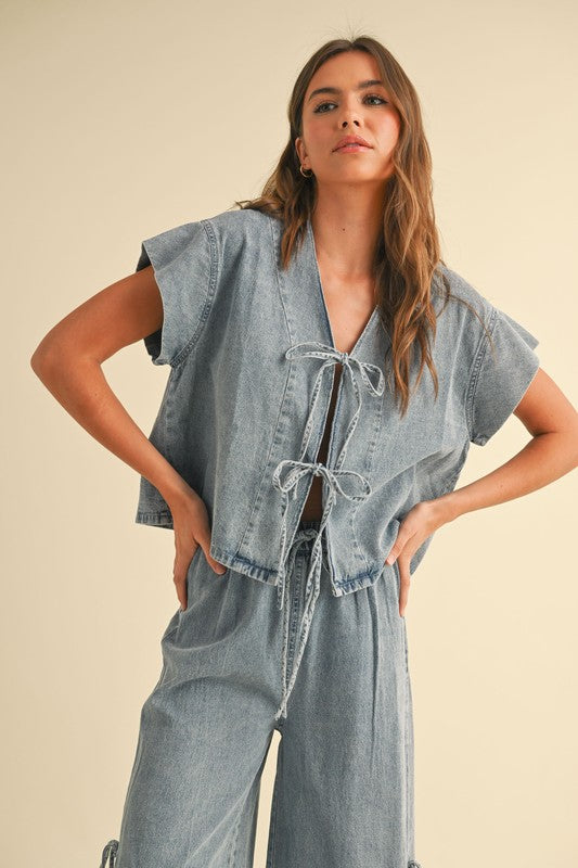 Maggie Denim Tie Blouse