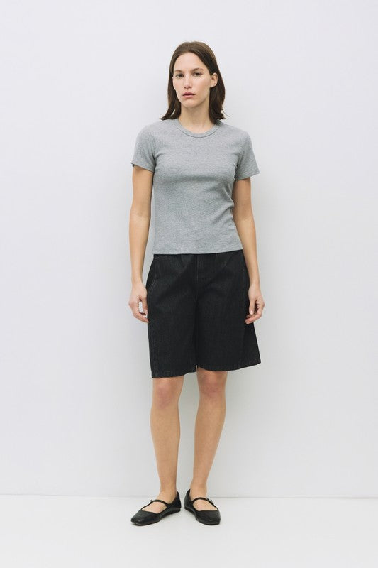 Miller Ribbed Tee- Heather Grey