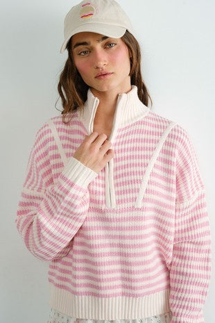 Hudson Half-Zip Sweater- Pink