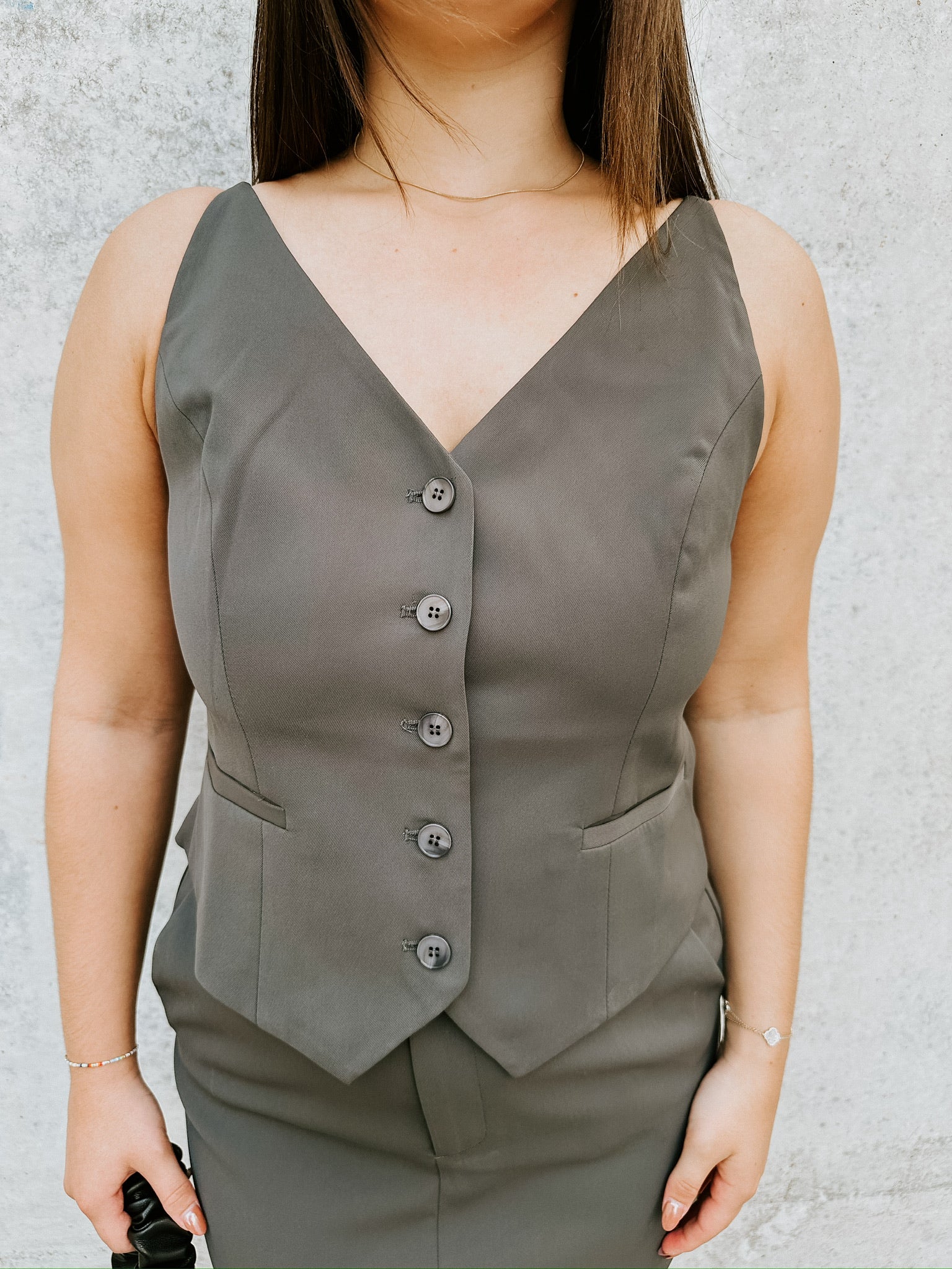 Tailored Button Up V-Neck Vest