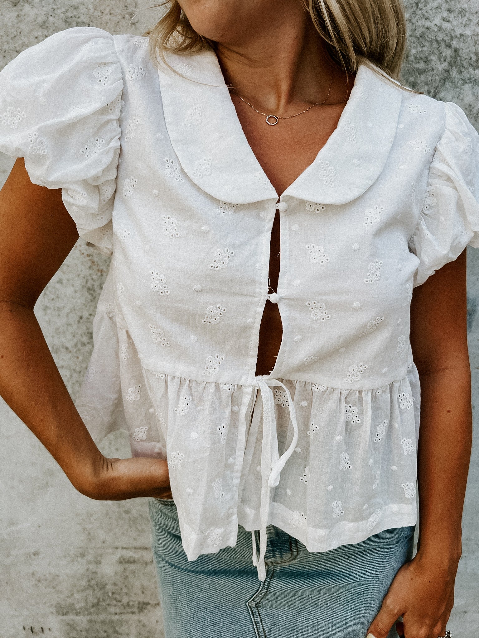 Eyelet Puff Sleeve Blouse