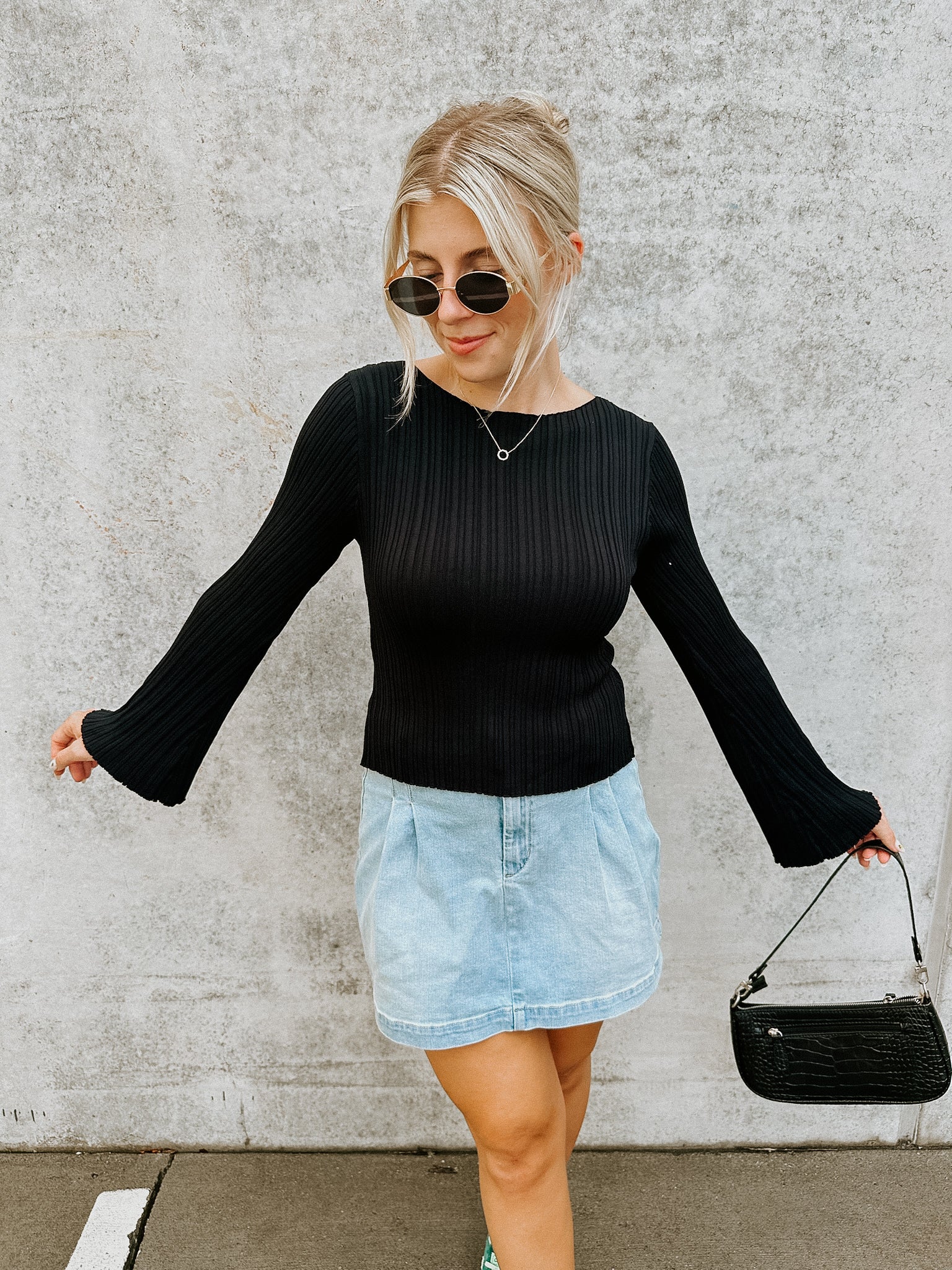 Taryn Rib Knit Top- Black