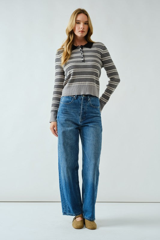 Riley Stripe Polo Sweater