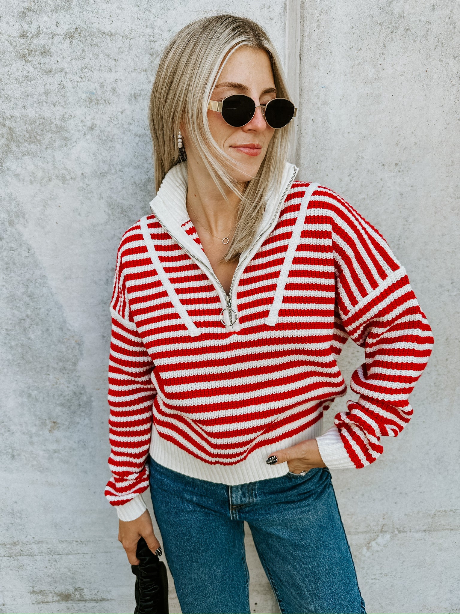 Hudson Half-Zip Sweater- Red