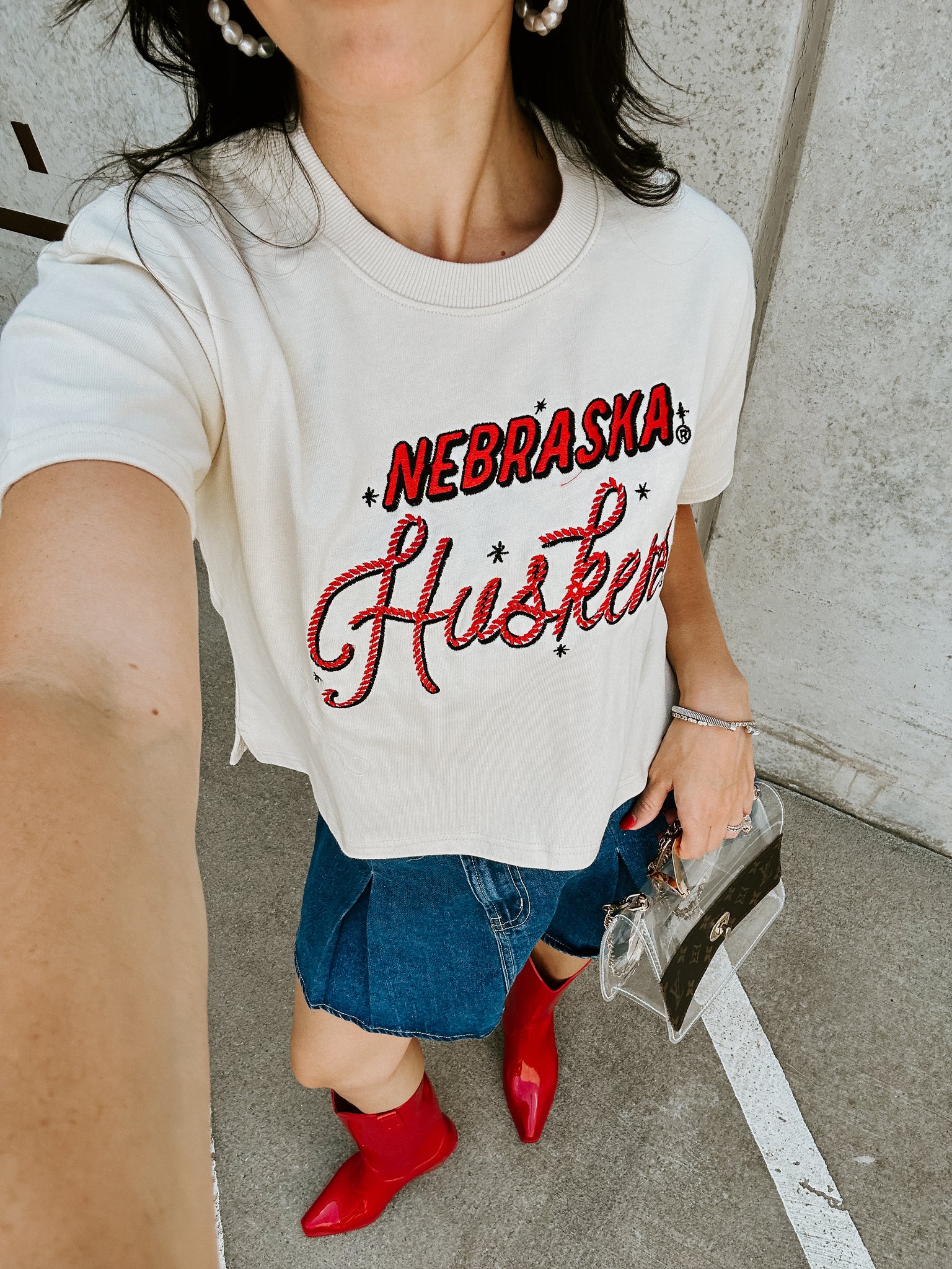 Huskers Lasso Crop Tee