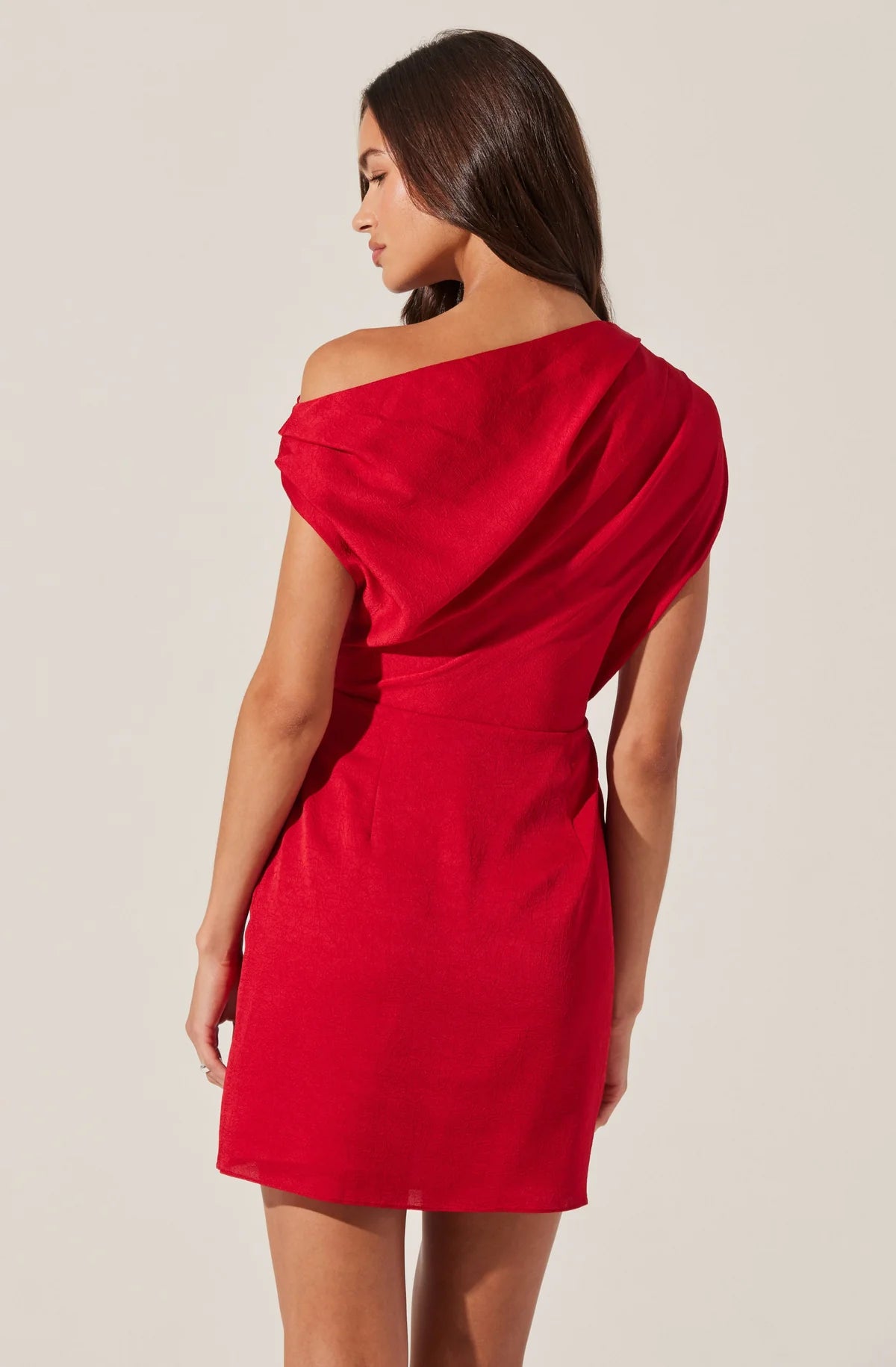 Red Draped Off Shoulder Mini Dress