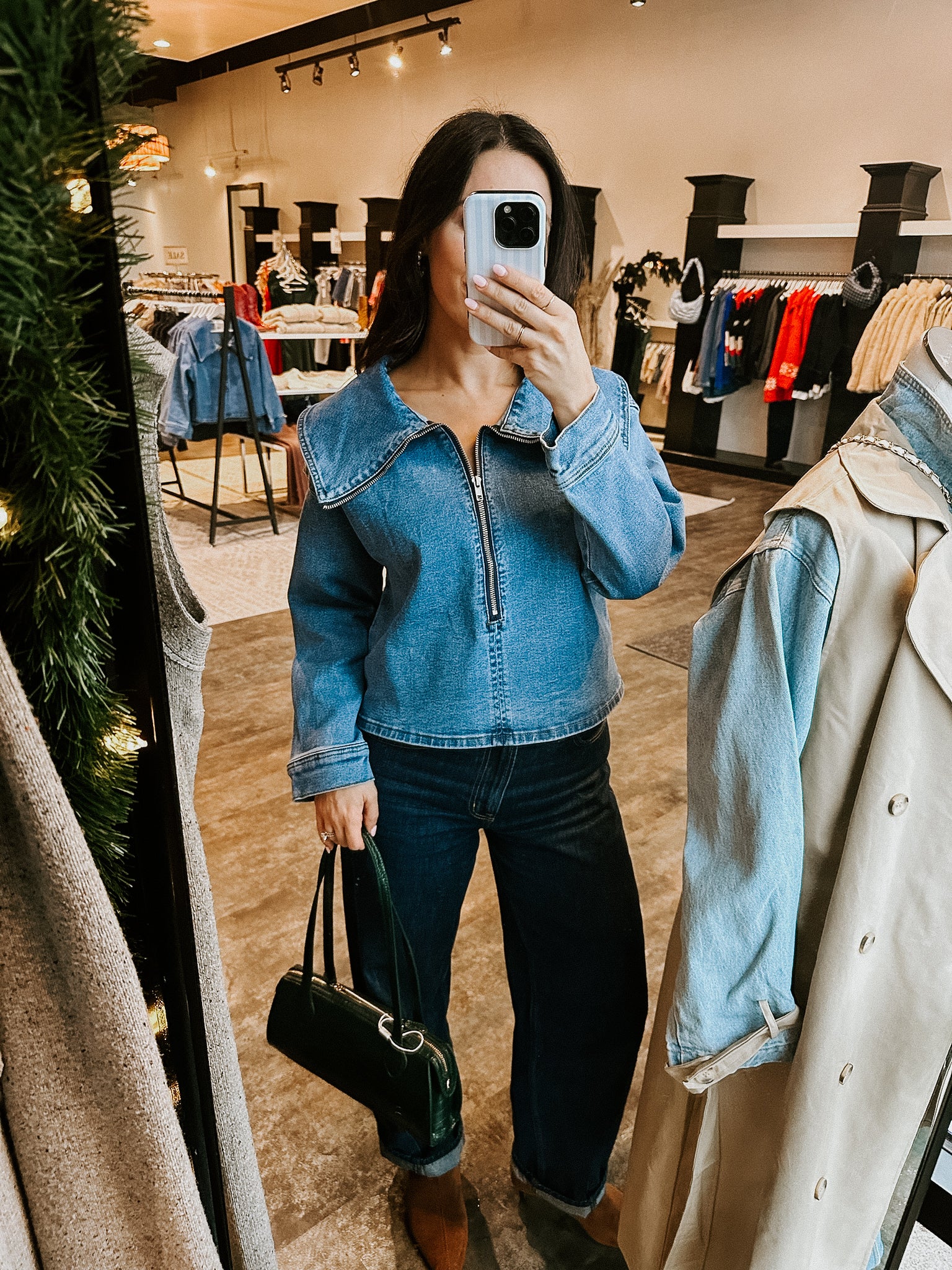 Jessie Denim Zip Up Top