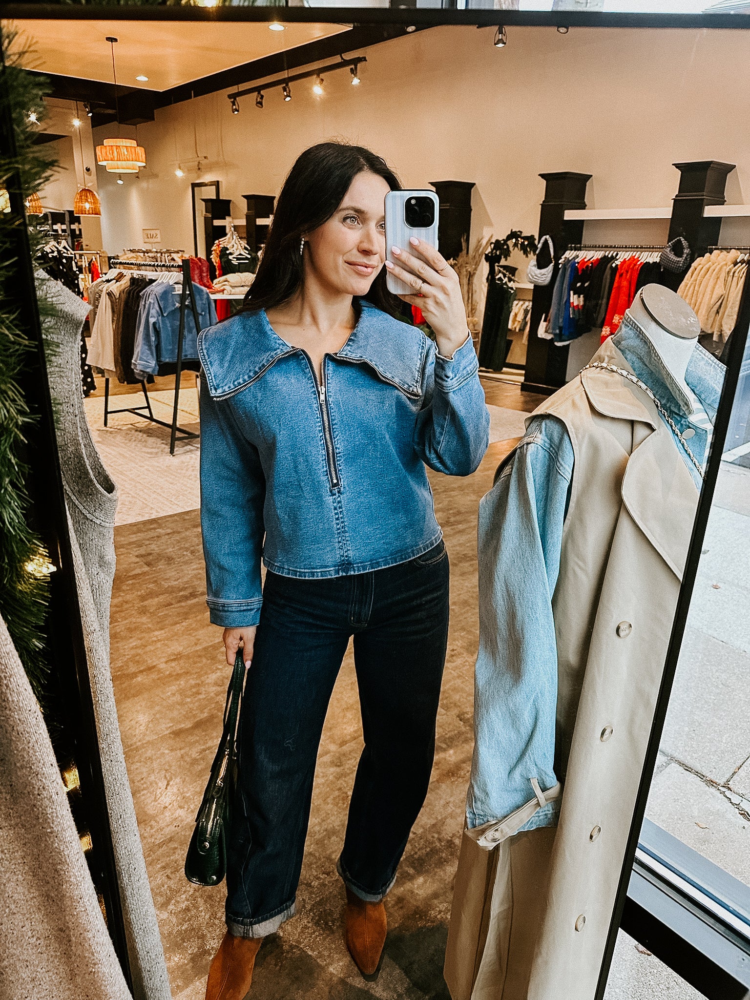 Jessie Denim Zip Up Top