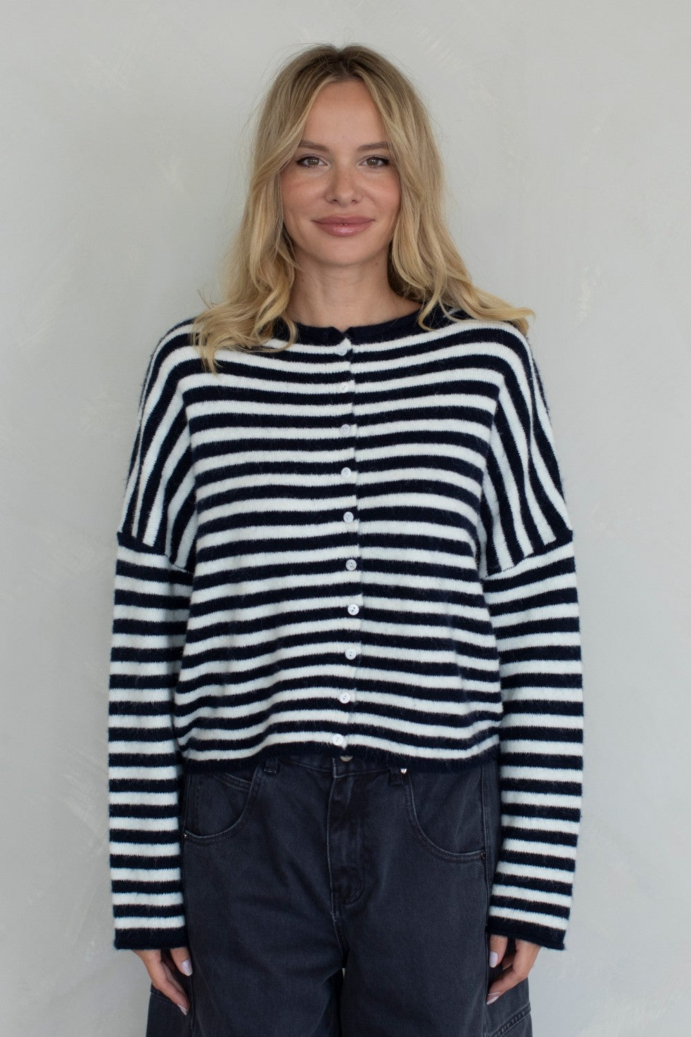 Piper Stripe Cardi- Navy