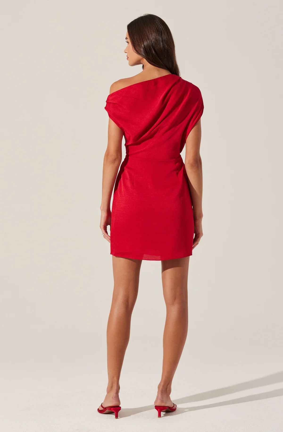 Red Draped Off Shoulder Mini Dress