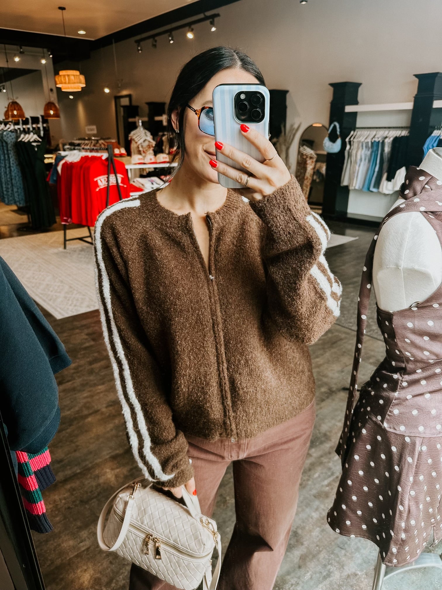 Reba Zip-Up Sweater- Brown