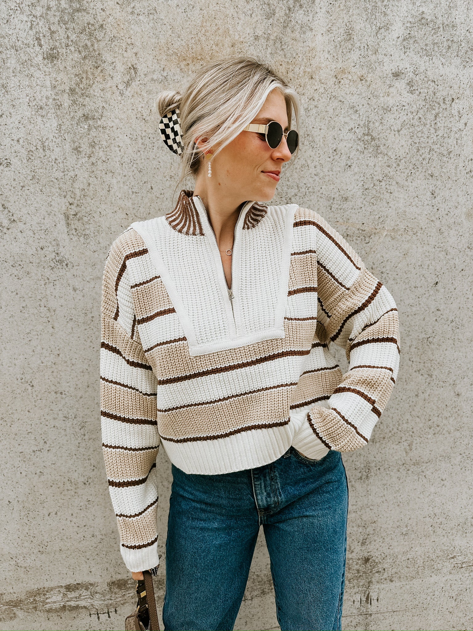 Libby Stripe Half-Zip Sweater