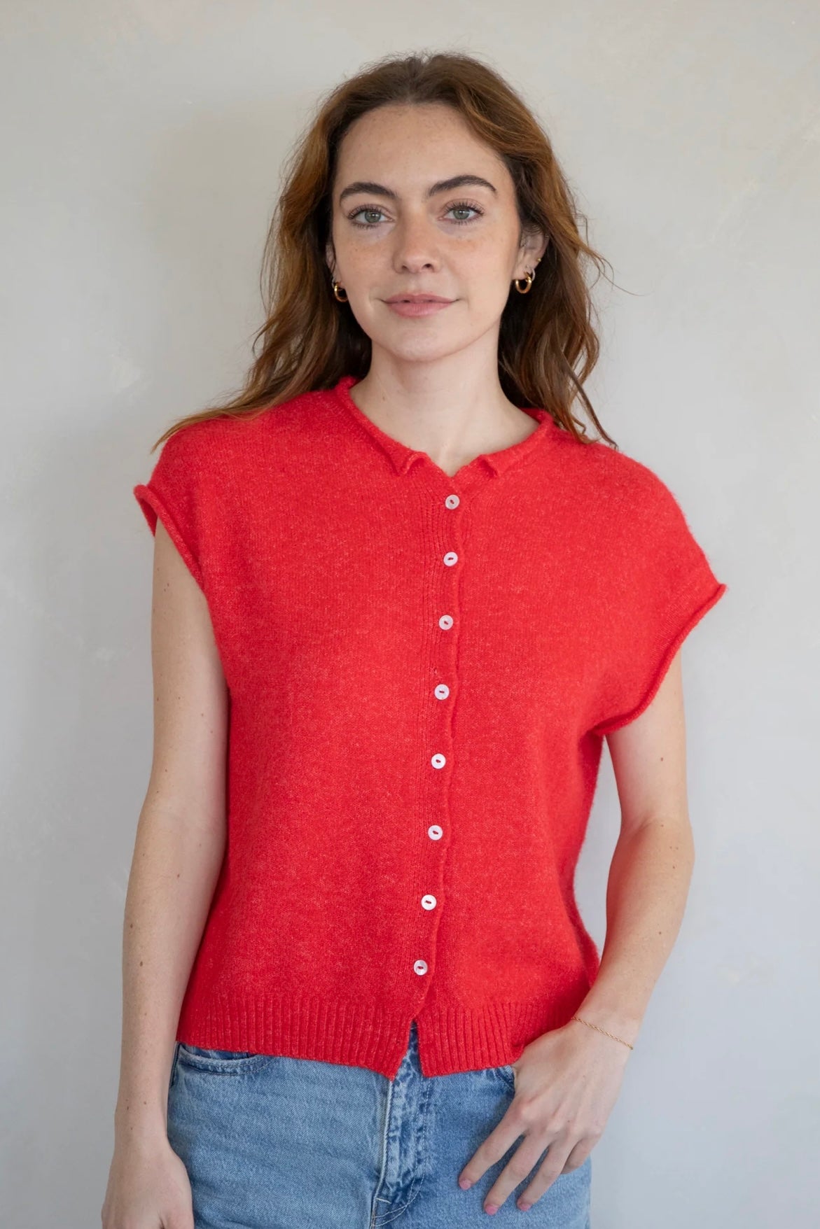 Piper Vest Cardigan- Red