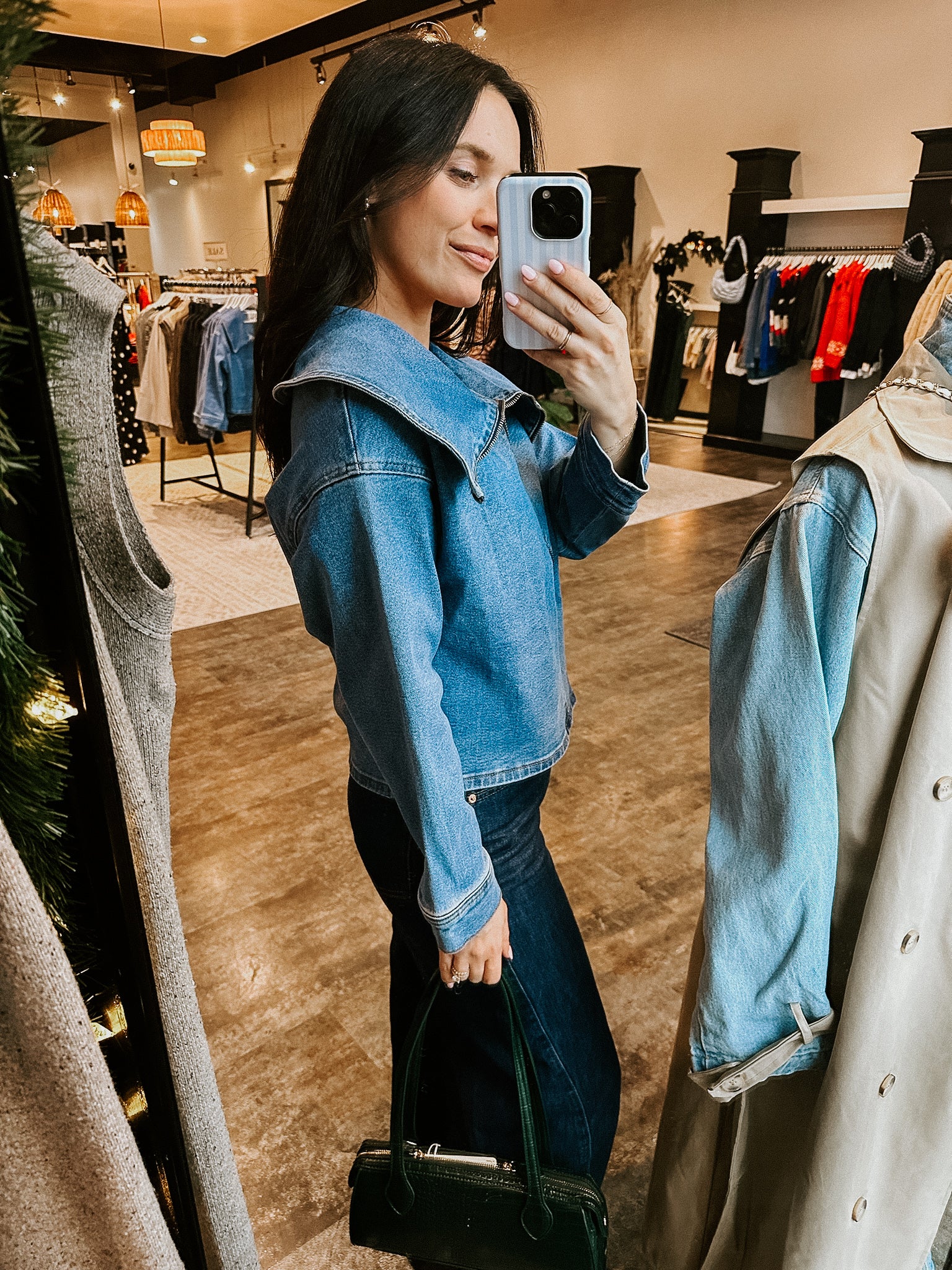 Jessie Denim Zip Up Top