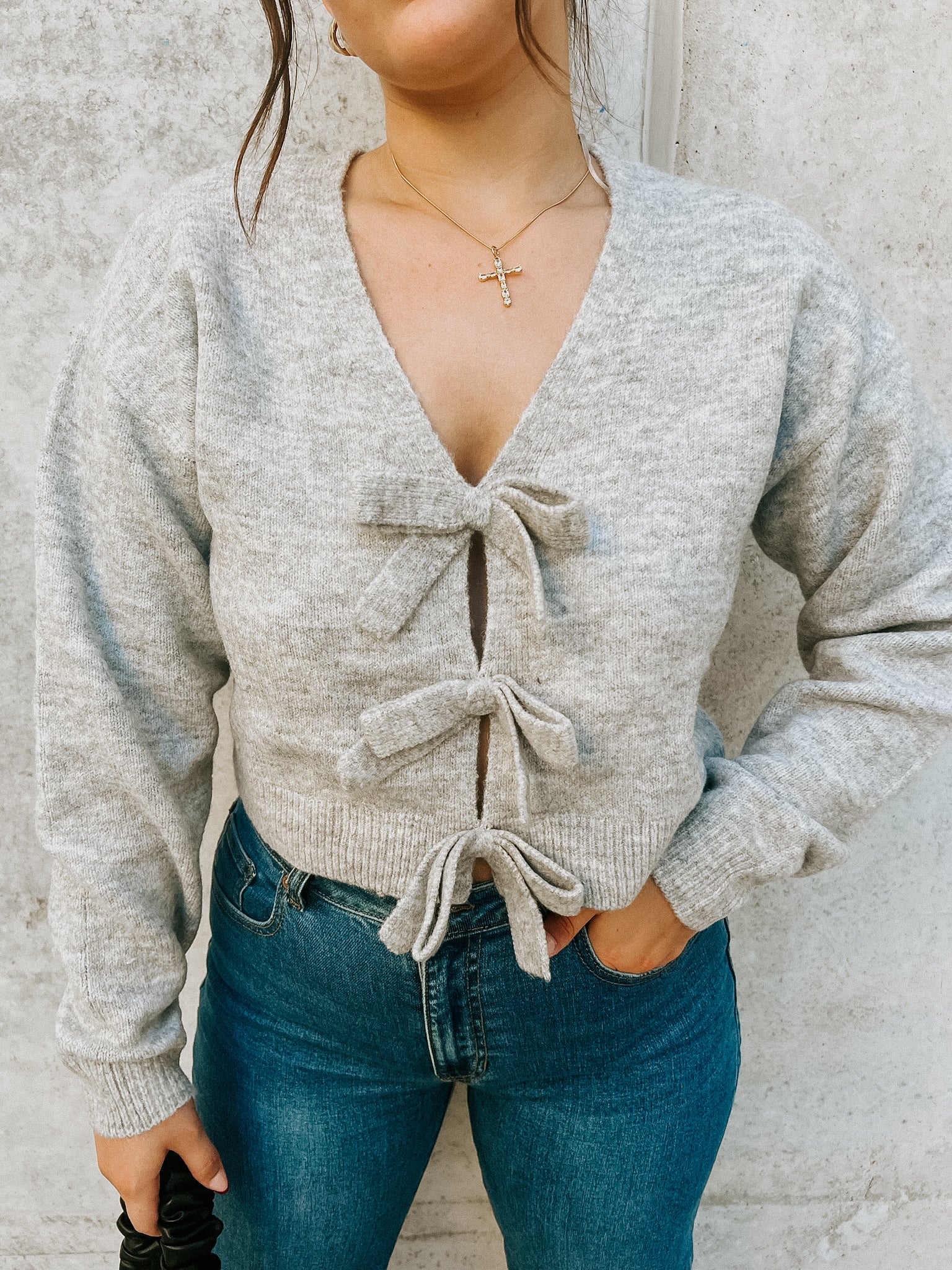 RESTOCK: Bailee Bow Sweater- Grey