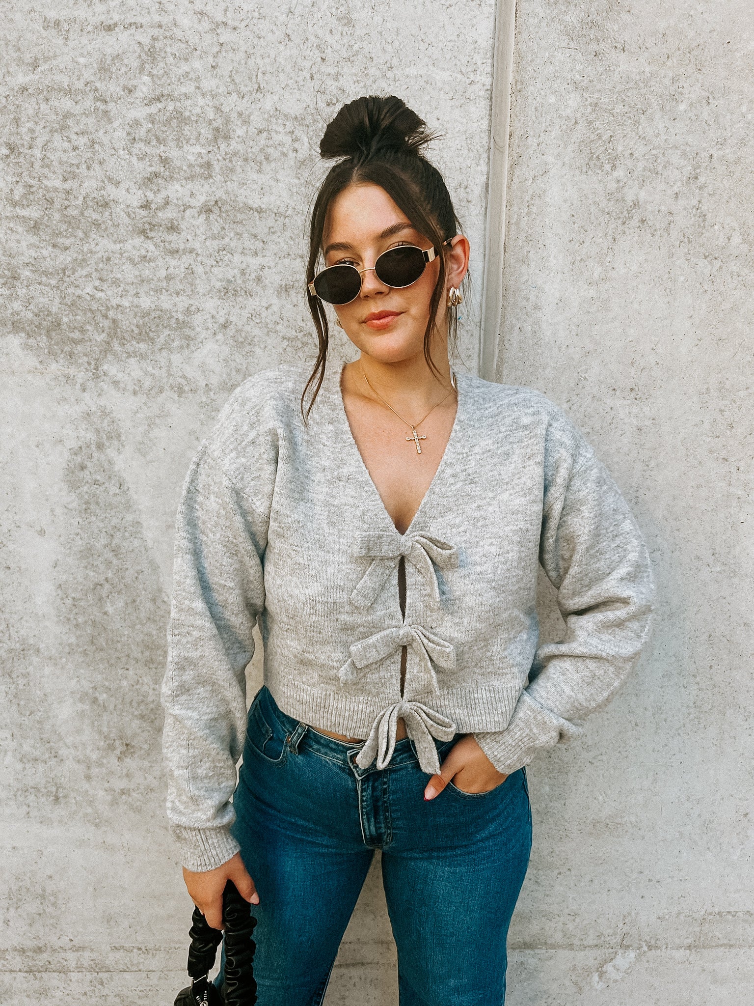 RESTOCK: Bailee Bow Sweater- Grey