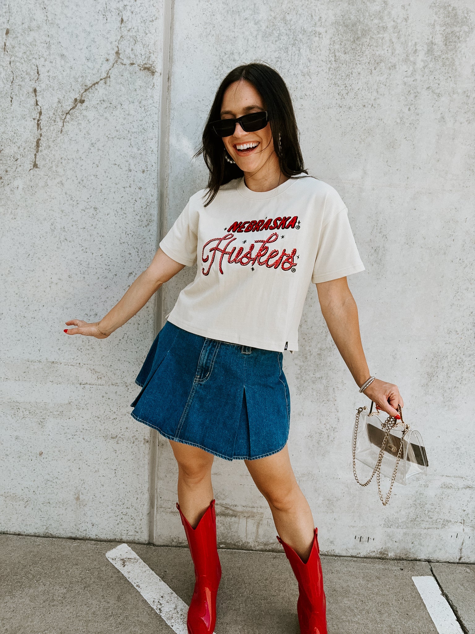 Huskers Lasso Crop Tee