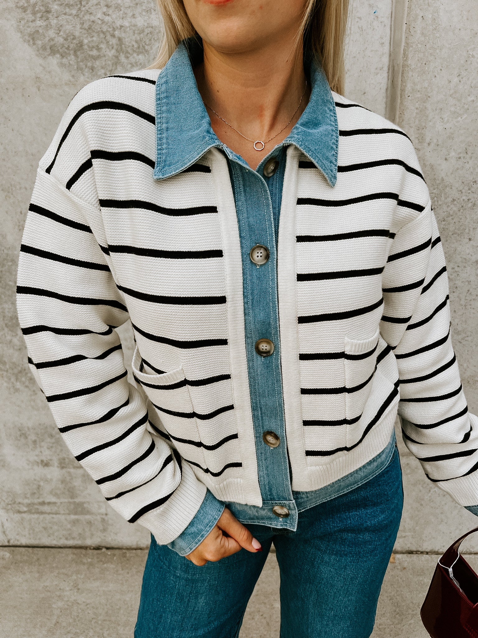 Charlie Stripe Denim Cardigan