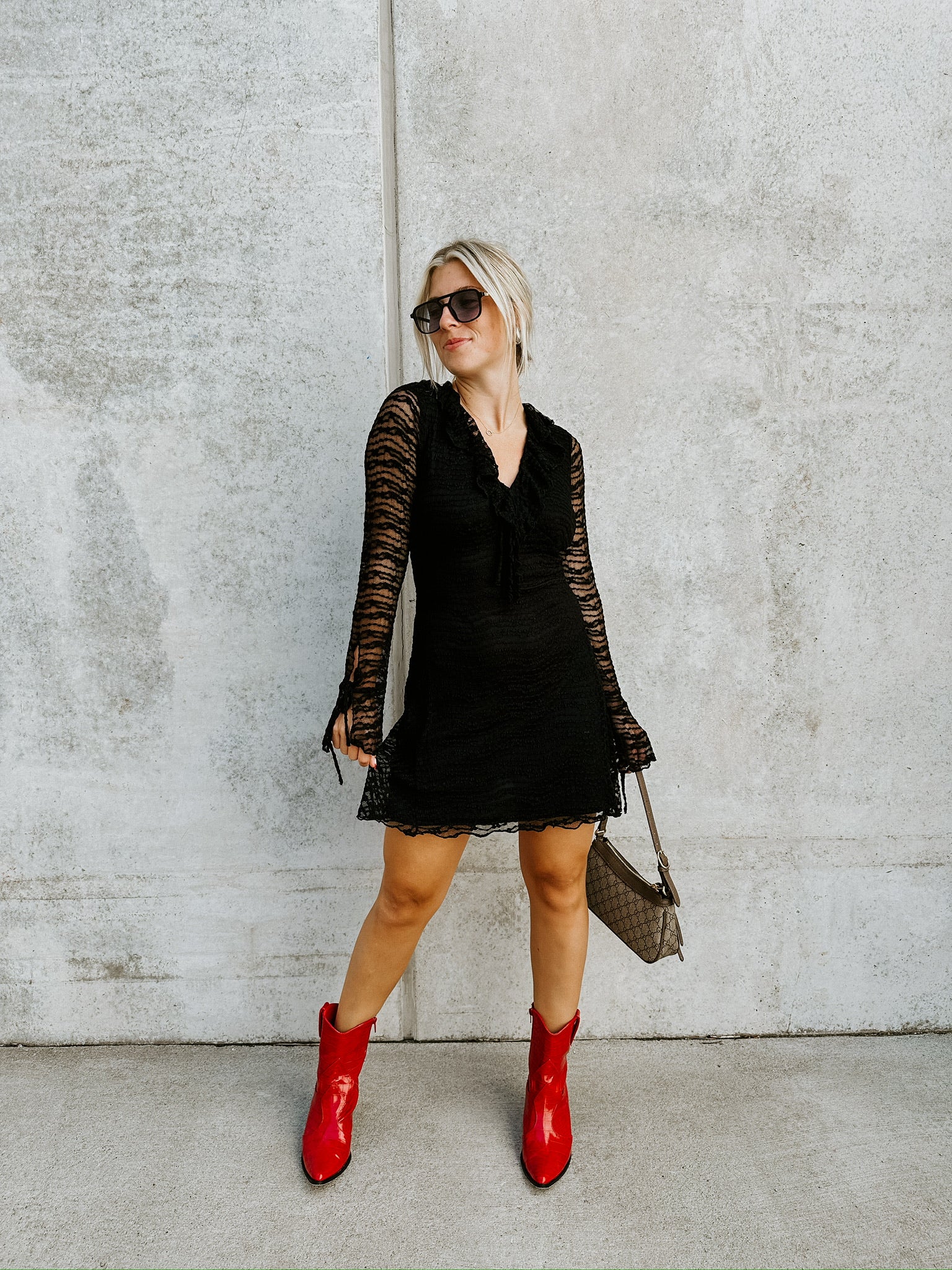 Ruffle V-Neck Lace Mini Dress