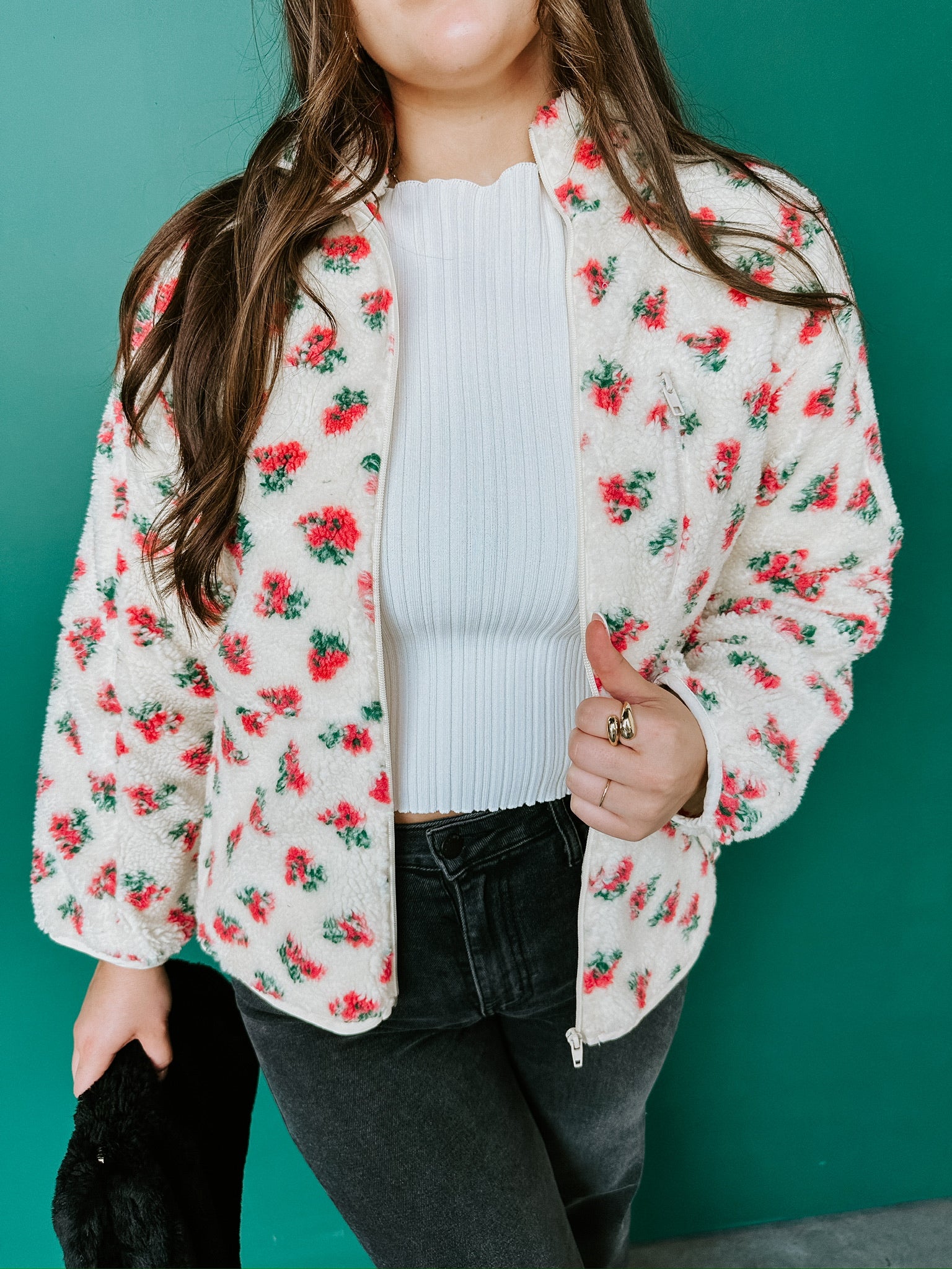 Evie Floral Sherpa Jacket- Pink