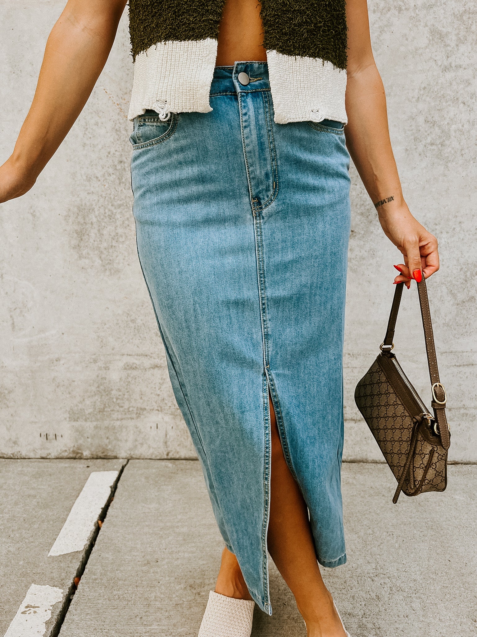 Drew Denim Midi Skirt