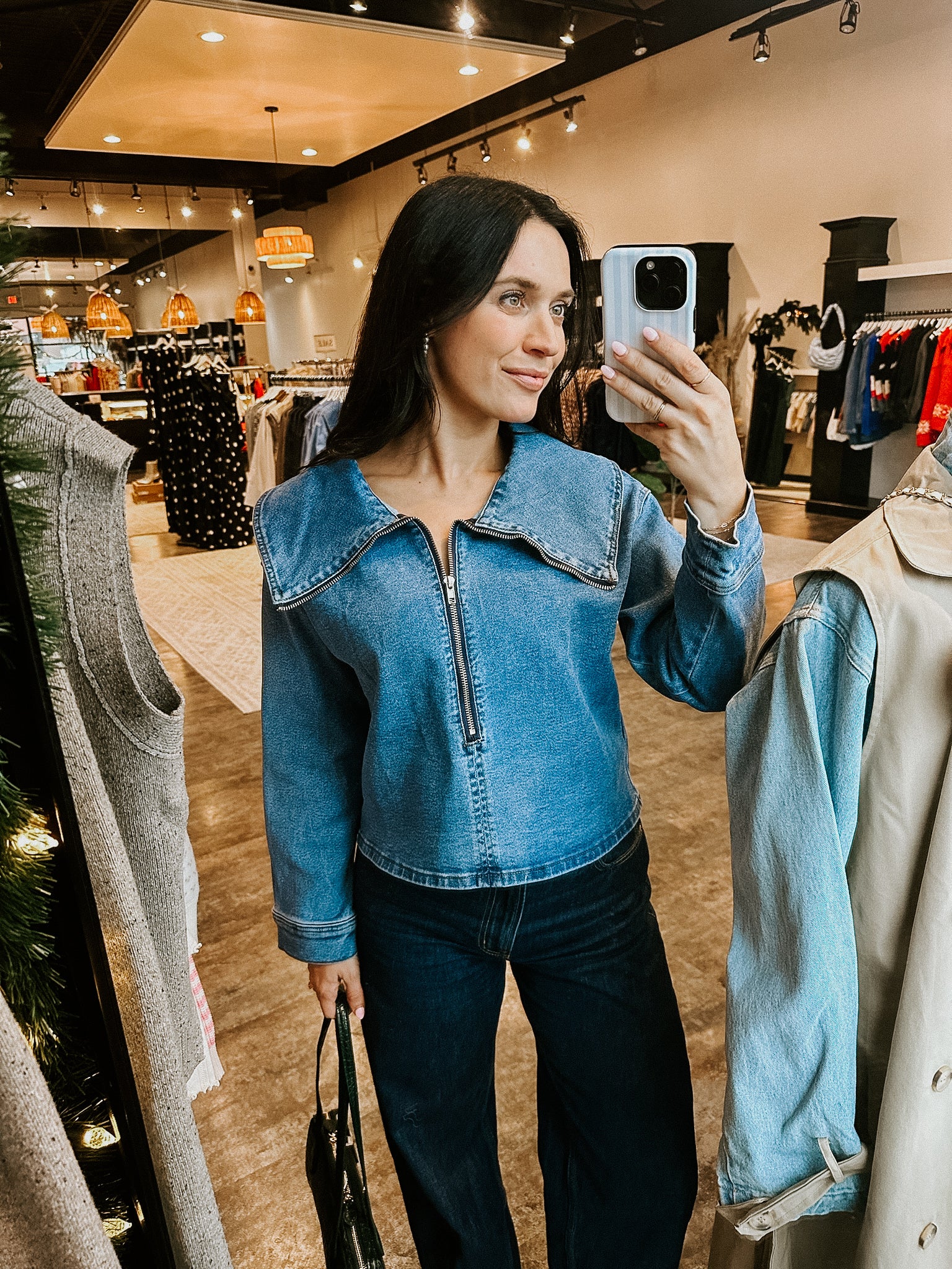 Jessie Denim Zip Up Top