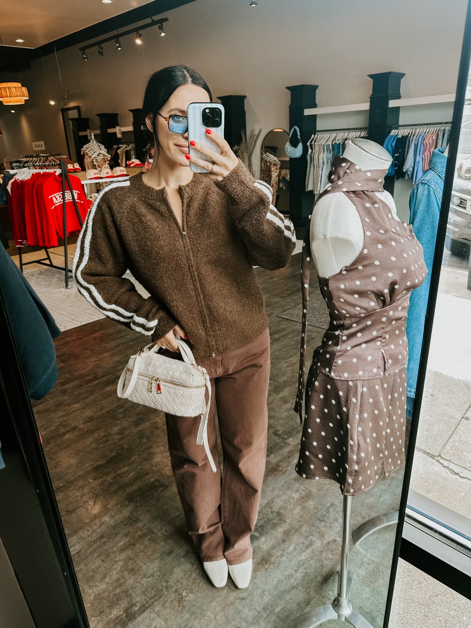 Reba Zip-Up Sweater- Brown