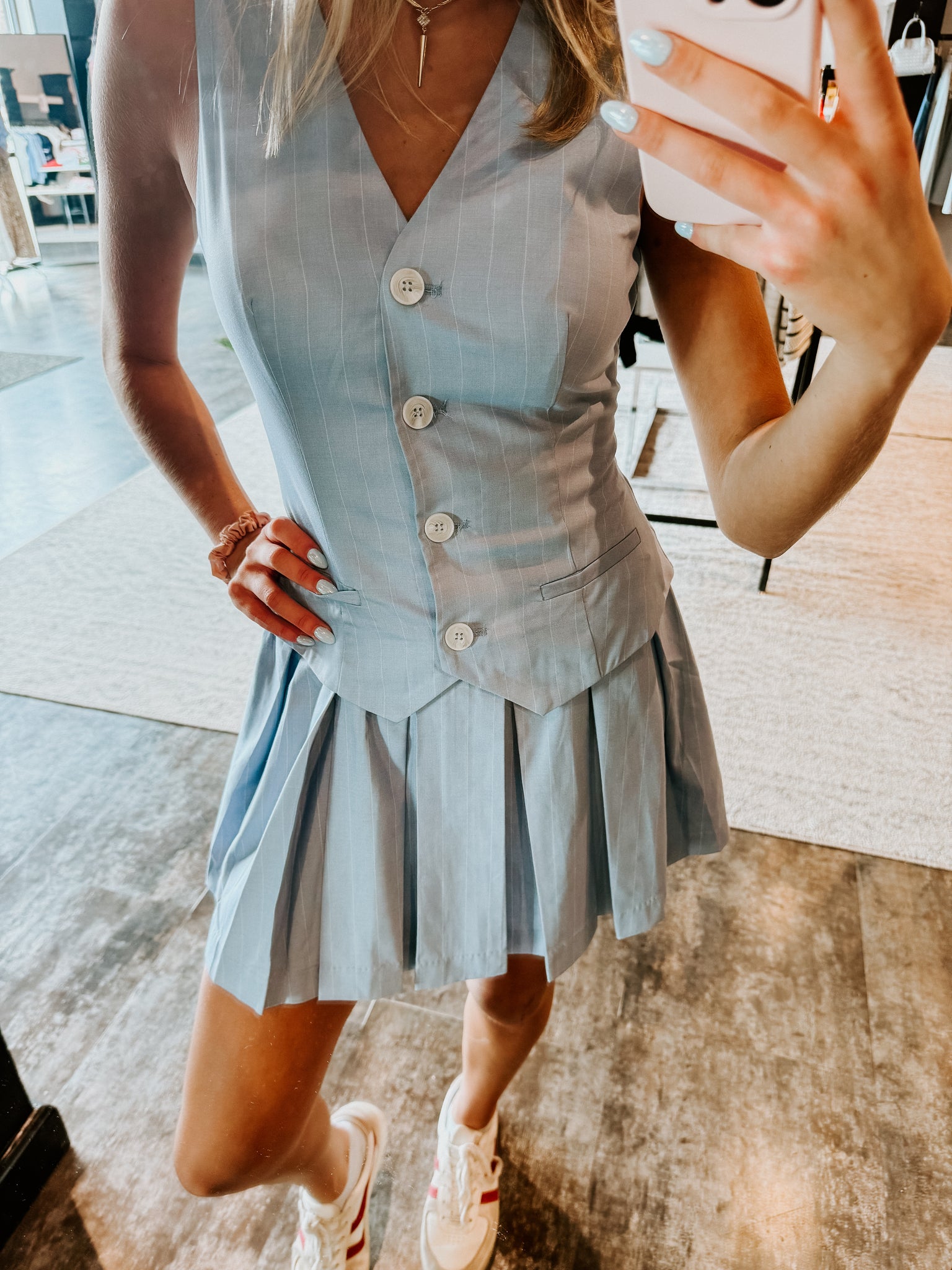 Emerie Stripe Pleated Dress