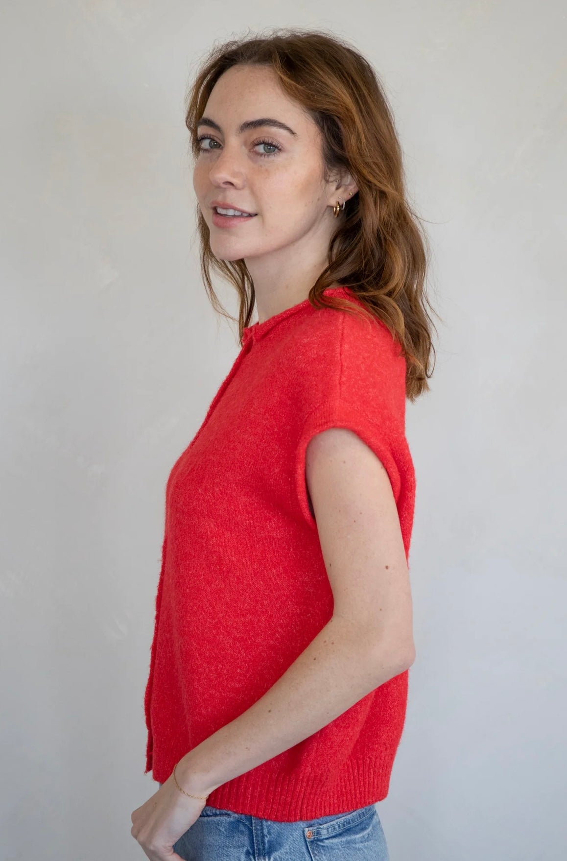 Piper Vest Cardigan- Red