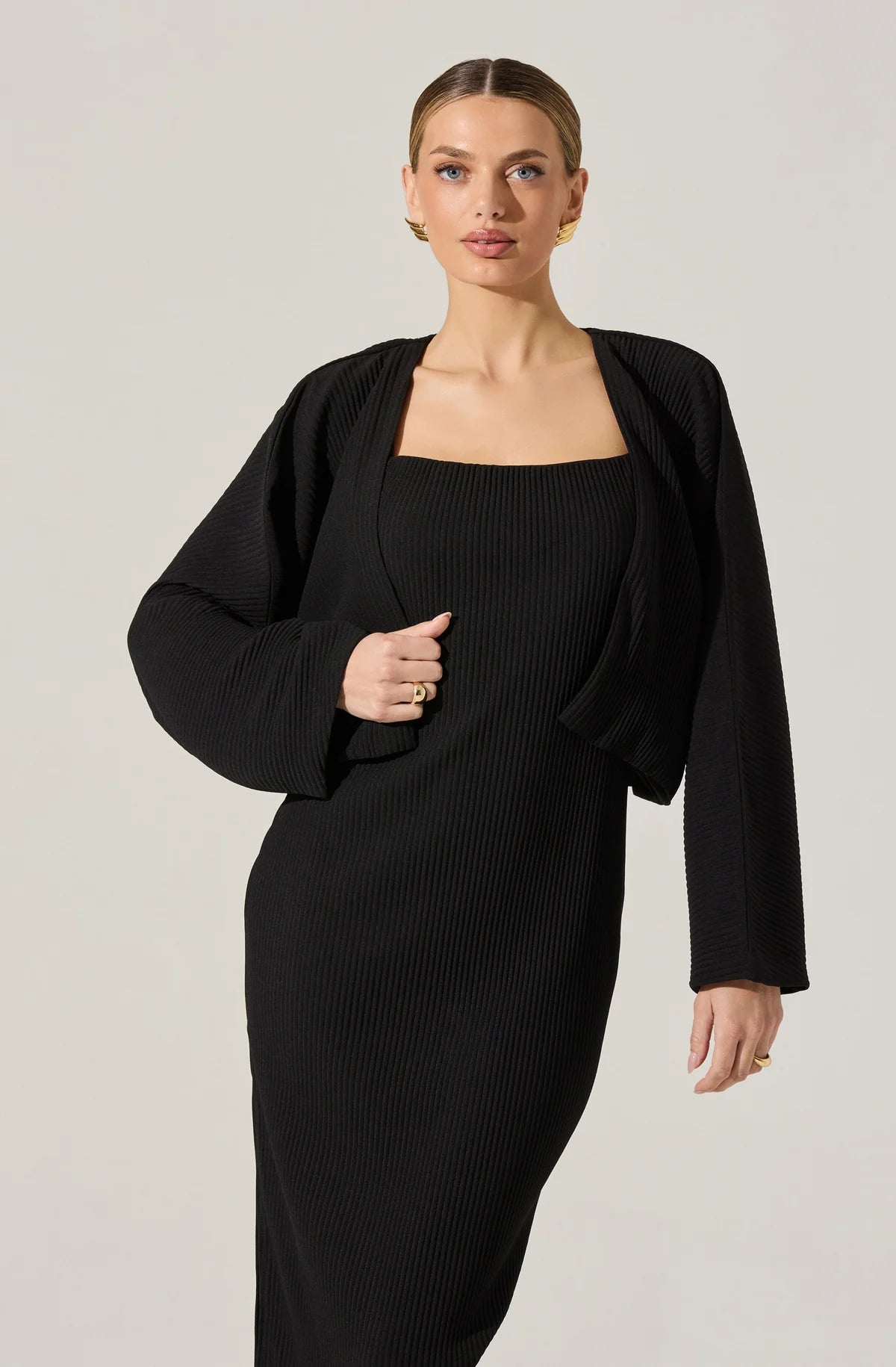 midi dress with shrug Ribbed Midi Dress & Shrug Set