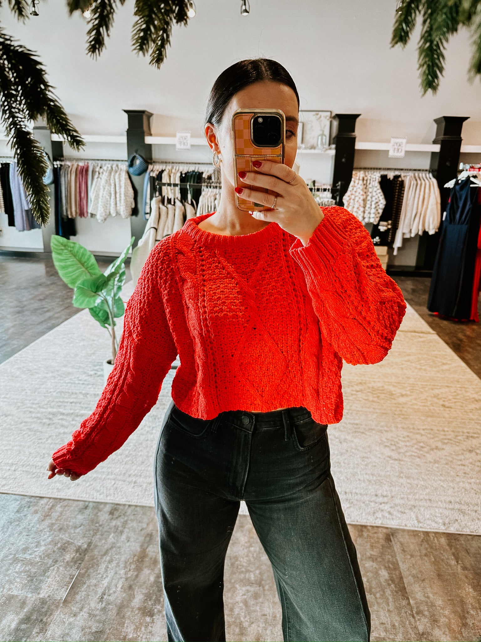 Cora Cable Knit Sweater- Red