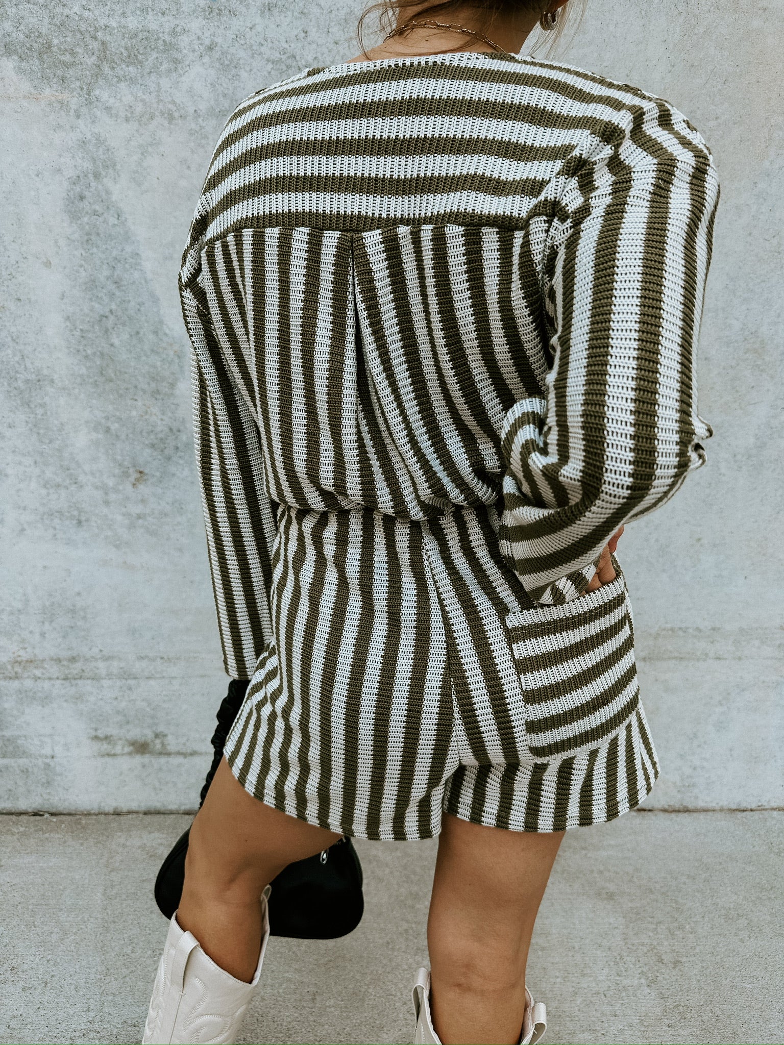 Olive Striped Knit Romper