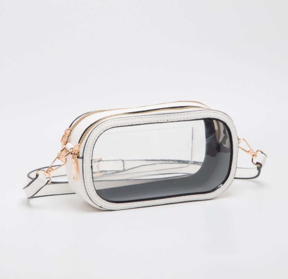 Double Zipper Clear Bag- White